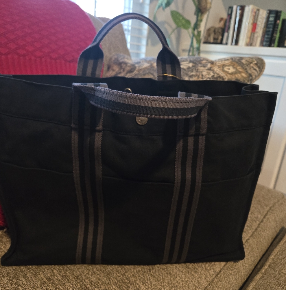 Hermes Black Canvas Tote Bag